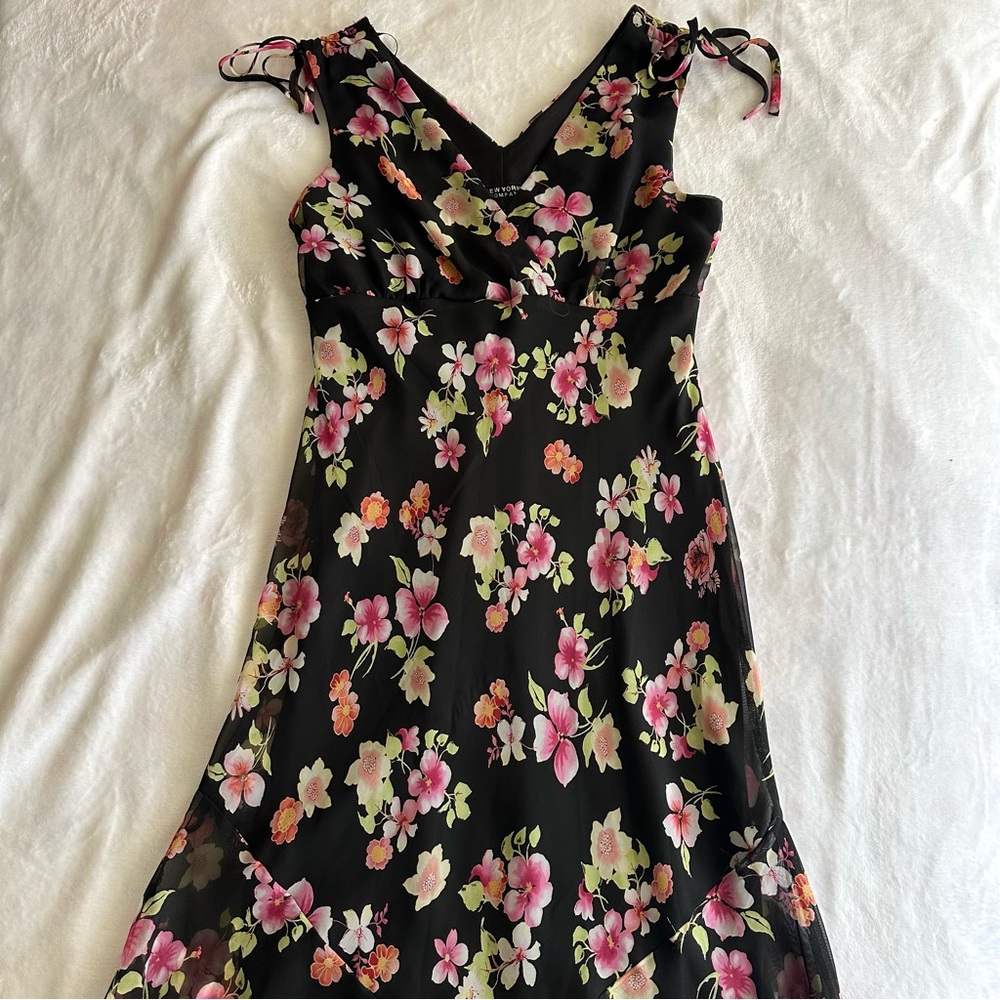 Vintage Y2K Floral Ruffle Tie Midi Dress